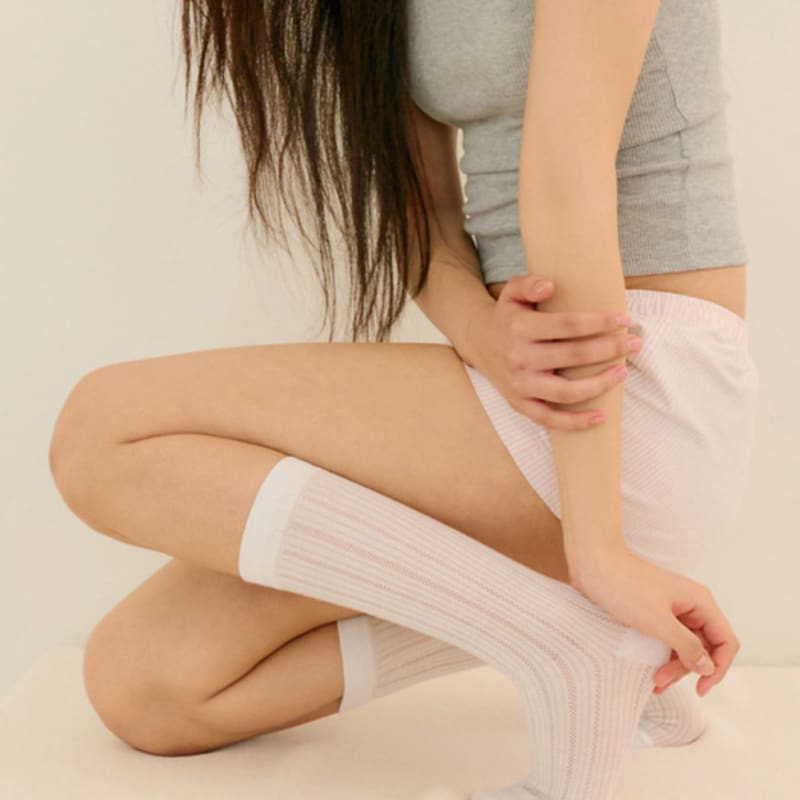 MARUN5 Generous See-Through Rib Pattern Knee Socks