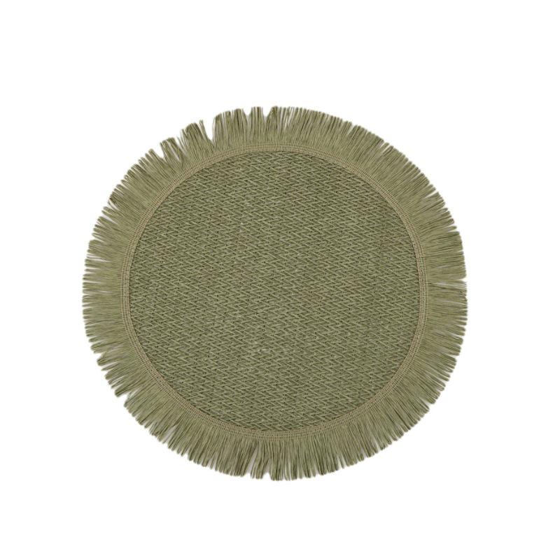 Einfarbiges, gewebtes, rundes Tischset mit Quaste – rutschfester Isolieruntersetzer für Esstische