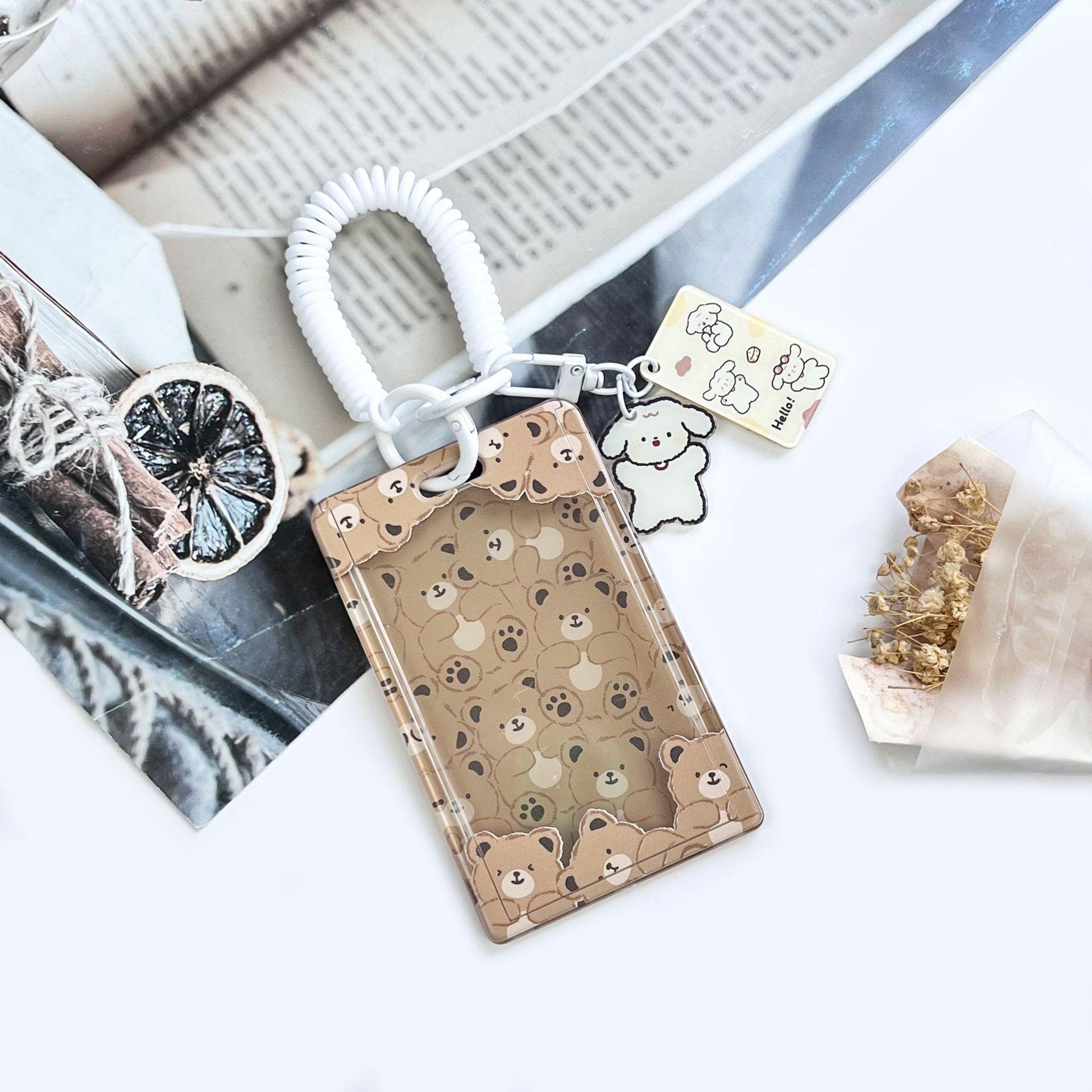 

Милый мультяшный чехол для студенческой карты с изображением животного, медведя, вишни, держателя для фотокарт Kpop Idol, милый прозрачный протектор для карт