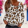 Women Plus Size Fitted Leopard Print Asymmetric Cutout Neck Cold Shoulder Long Sleeve Shirt