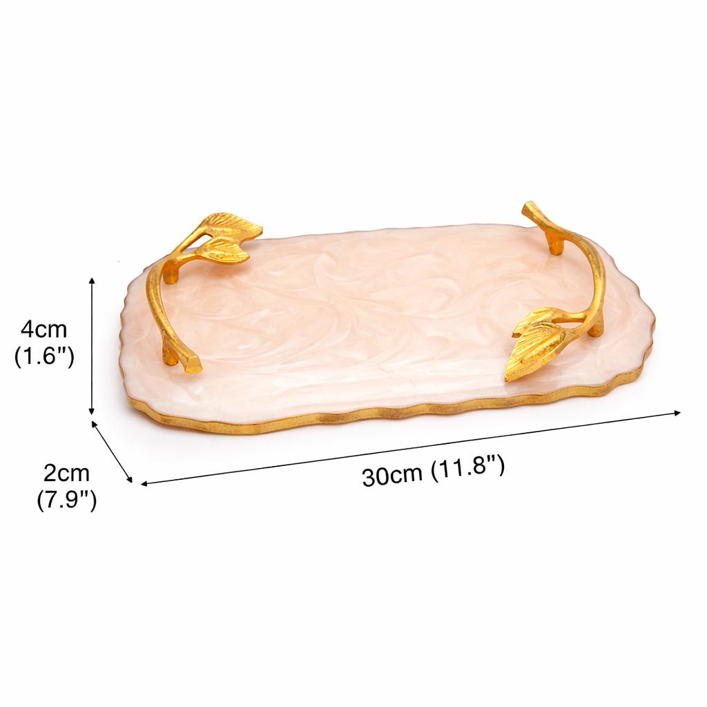 Luxury Marble Finish Leaf Handle Serving Tray – Gold Accents
