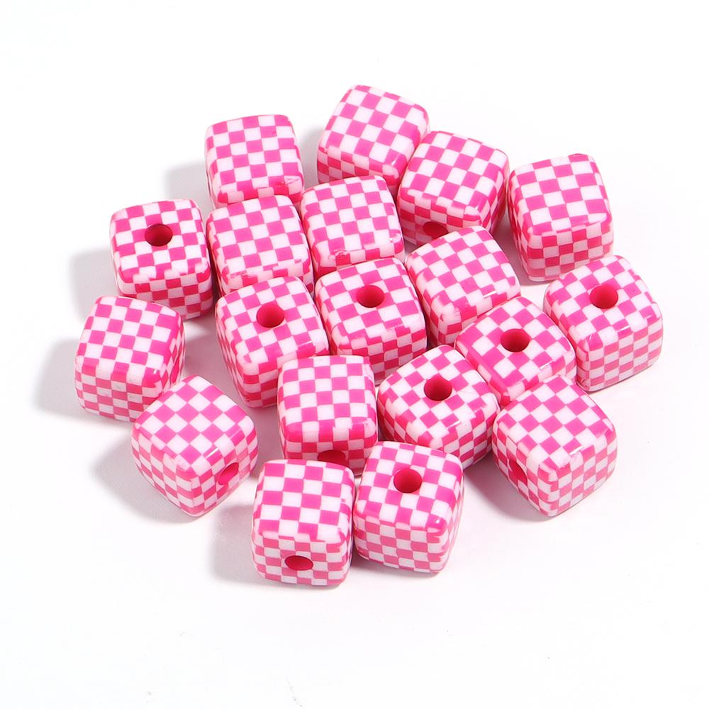 10 Piezas 13mm Cuentas Acrílicas Coloridas Patrón de Tablero de Ajedrez Cuentas Cuadradas con Agujero Grande Para Manualidades Pulseras Fabricación Accesorios de Joyería DIY
