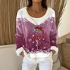 Dame Mote Plysj V-hals Pullover Topp Langermet T-skjorte Juletrykket Genser