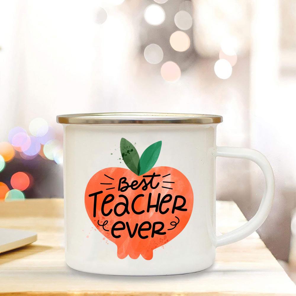 Best Teacher Ever Enamel Cup Coffee Lover Original Gift Teacher's Day Surprise for Teacher Enamel Coffee Tea Mug Novelty Gifts