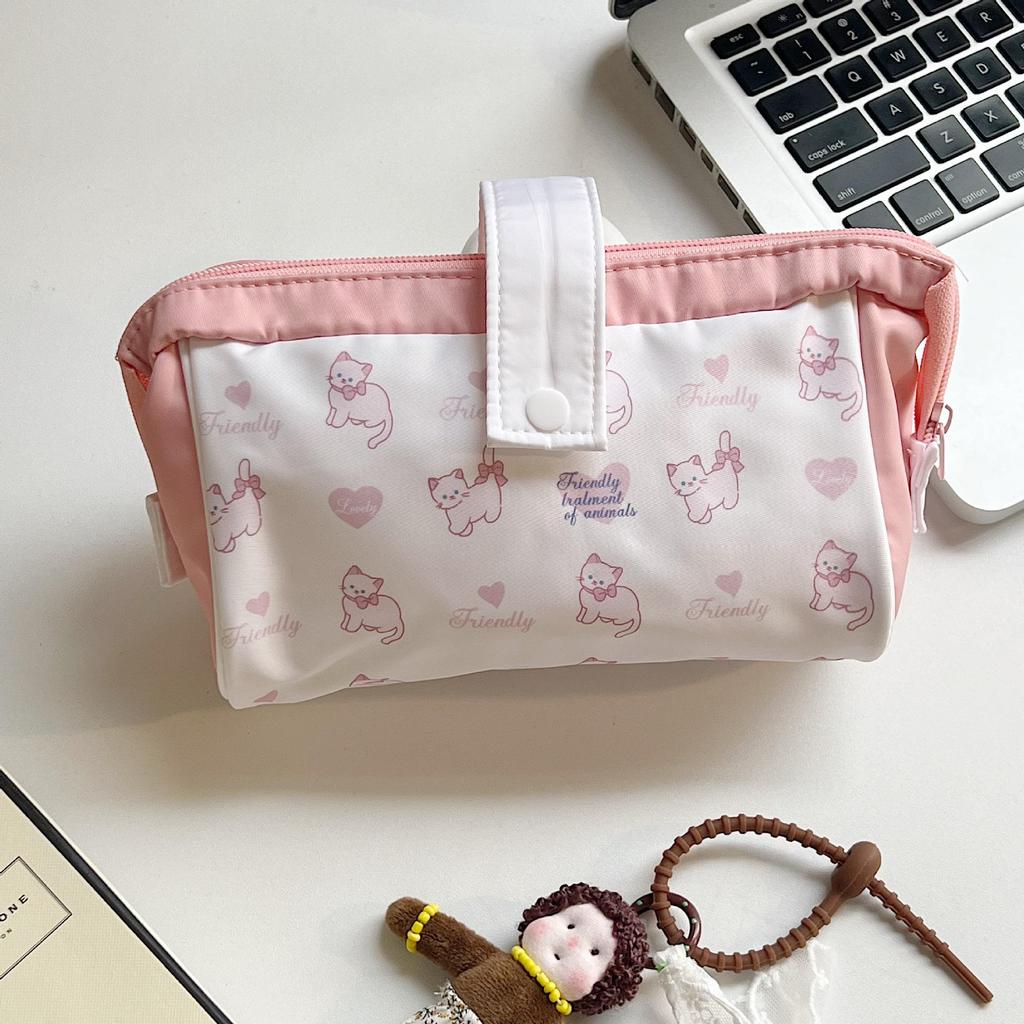 Cream Blue Large Capacity Multifunctional Pencil Case and Makeup Bag with Puppy Design