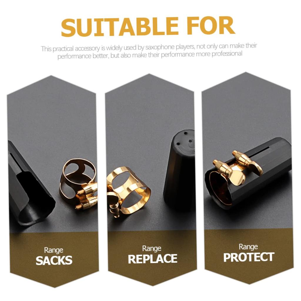 Abaodam Saxophone Ligature Mouthpiece Cap Set, Black, Metal, Alto Saxophone Cap Clip, Musical Instrument Accessory, Playing, Practice, Replacement