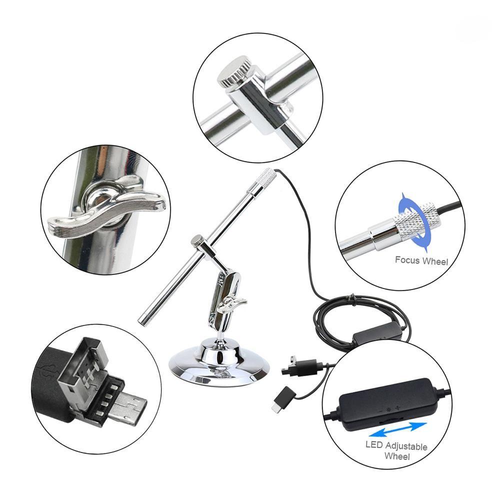 Portable Digital USB Microscope 8MM HD Inspection Magnifier IP67 Waterproof 10X-200X Magnification Camera
