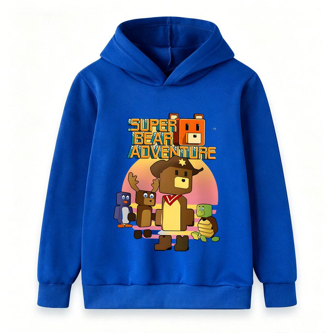 Kinder Jungen Mädchen Kapuzenpullover Cartoon Super Bär Abenteuer Aufdruck Pullover Oberteile Lässig Rundhals Langarm Hoodie Für Kleinkind 100 saphir