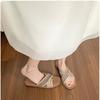 Retro contrasting color woven cross-strapped flat-bottomed slippers women's niche square head casual versatile lazy word with cool slippers