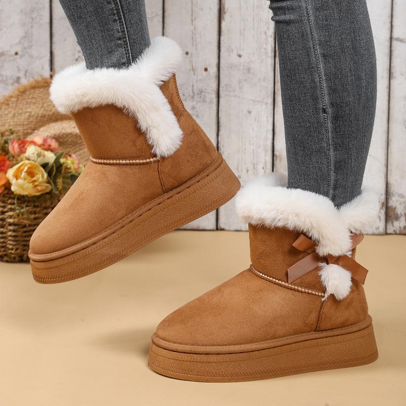 Bow Fluffy Snow Boots Winter New Thick-soled Cotton Boots Piled Thickened Warm Cotton Shoes Large Size