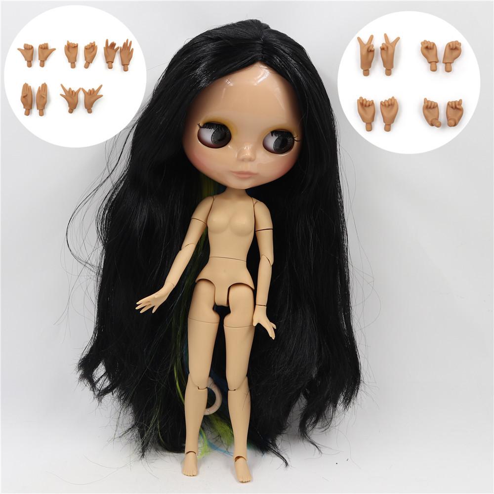 

ICY DBS Blyth doll 1/6 30cm bjd tan skin joint body black mixed colorful hair. NO.BL117/3208/6208