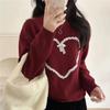 Womens Loose Knit Pullover Sweater With 3D Heart Round Neck Long Sleeve Casual Top Winter
