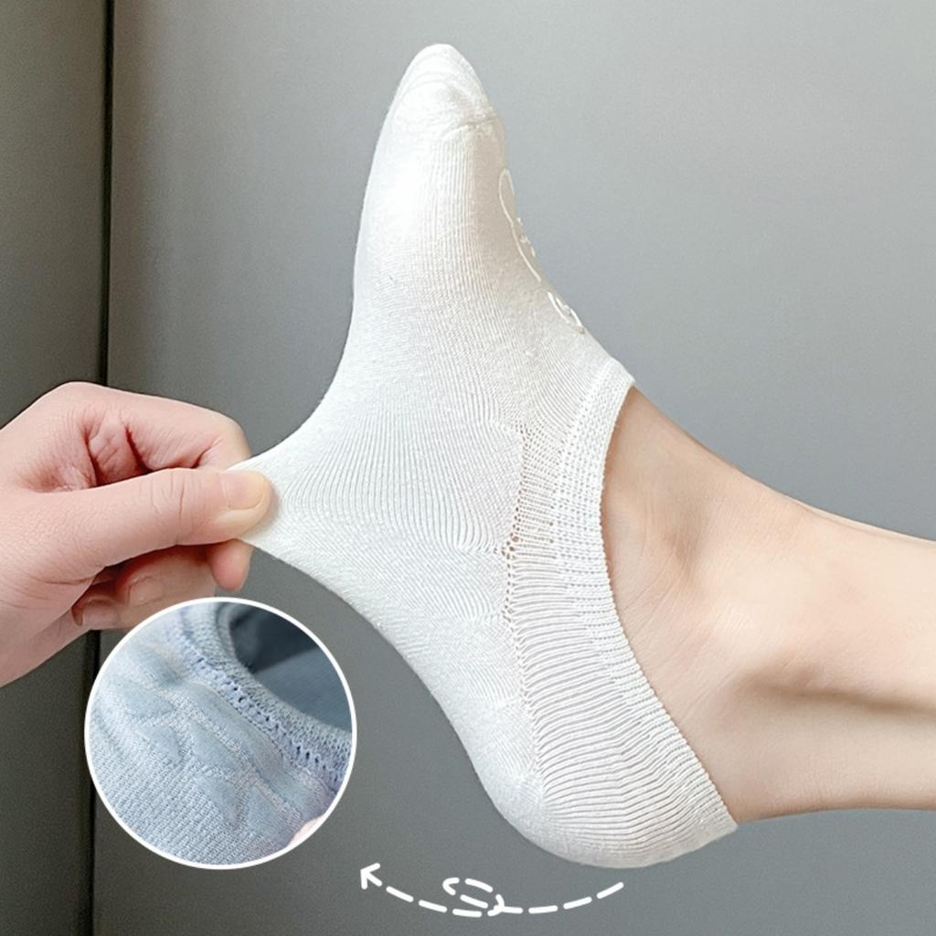 Calcetines de Barco de Osito de Dibujos Animados para Mujer Finos Antideslizantes de Silicona Talón Antideslizante Calcetines Invisibles para Mujer Verano Sencillos Boca Baja Calcetines Cortos