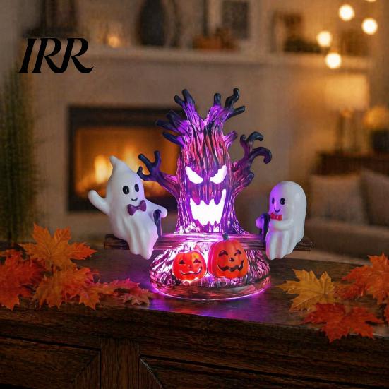 Creative Gothic Style Night Lamp Animated Seesaw Ghost Light, USB Powered 3D Cute LED Decoration with Warm Light Spooky Tree And Pumpkin Design,
