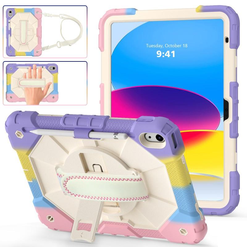 Silicone Protective Case With Wrist Strap IPad 10th Gen 10.9 Inch Rotating Stand Shockproof Anti-Slip Cover