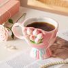 Three-dimensional Relief Tulip Ceramic Coffee Cup Embossed Flower Bouquet Mugs Mugs Coffee Cups Afternoon Tea Accessories