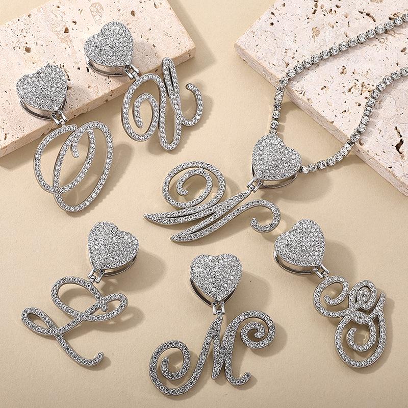 26 Flower Letter Necklace: Hip Hop Heart Pendant with Full Diamond Inlaid Tennis Chain for Women