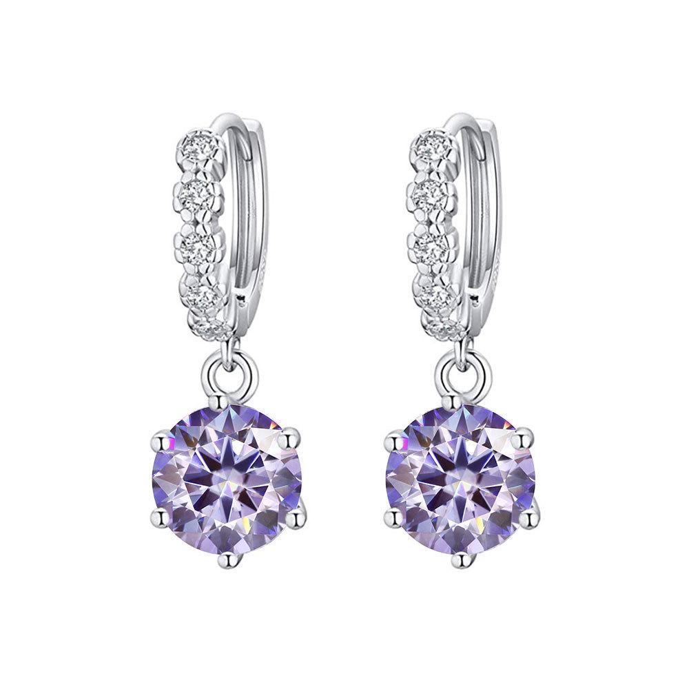 925 Sterling Silver Moissanite Six-Prong Stud Earrings, 18k White Gold, VVS1 Clarity, Super Shiny