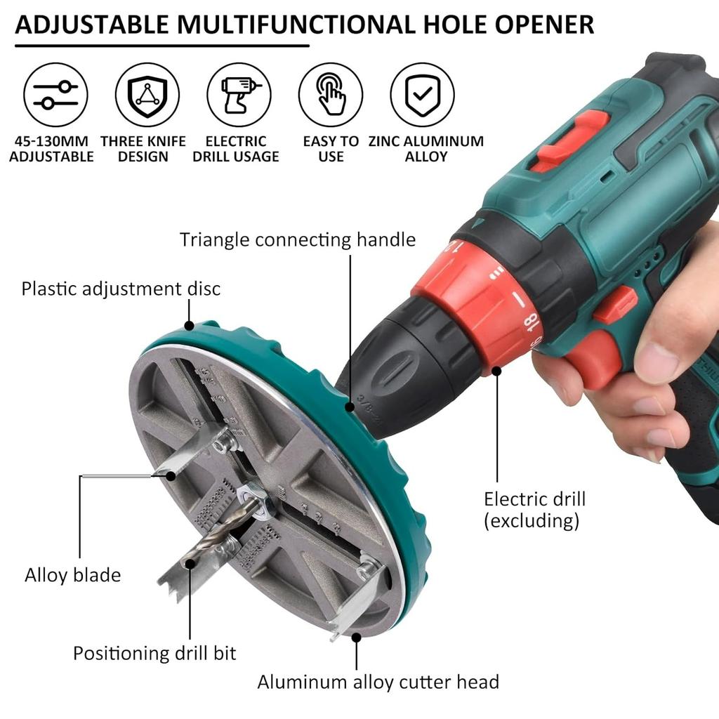 Adjustable Hole Saw,Adjustable Punch Saw Tool for Drilling,Adjustable Round Hole Saw Diameter 45-130MM,Hole Opener Tools,Adjustable Hole Cutter