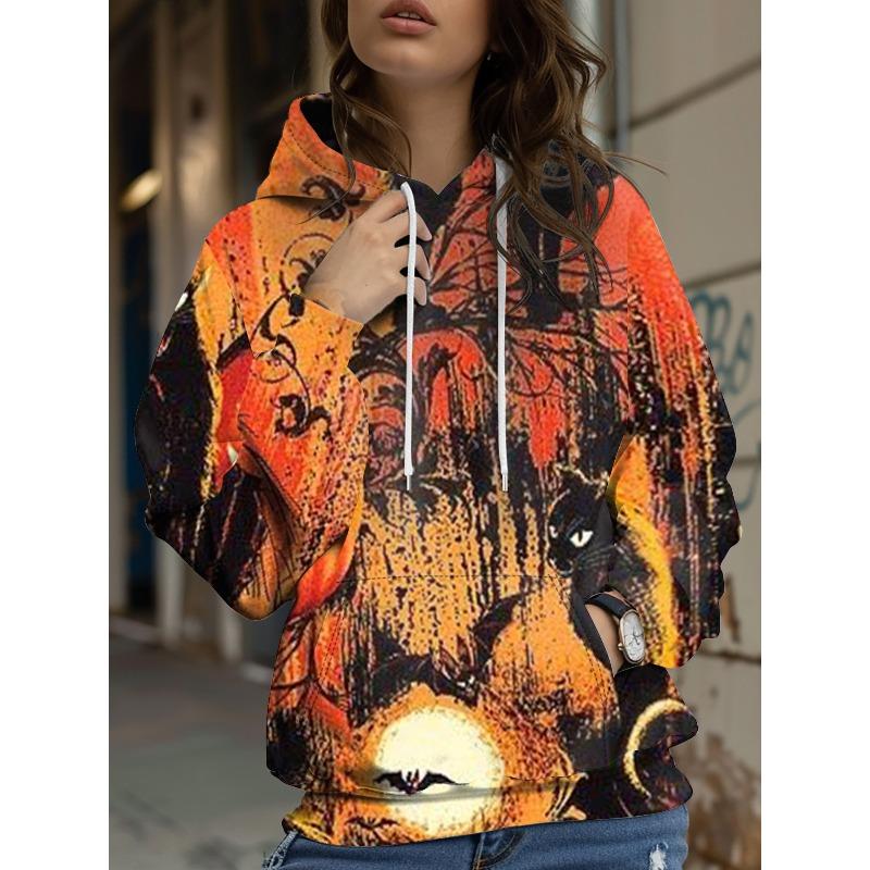 Autumn and Winter Ladies 3D Leaf Flower Print Hooded Comfortable Fashion Breathable Trend Hoodies & Sweatshirts (women’s)