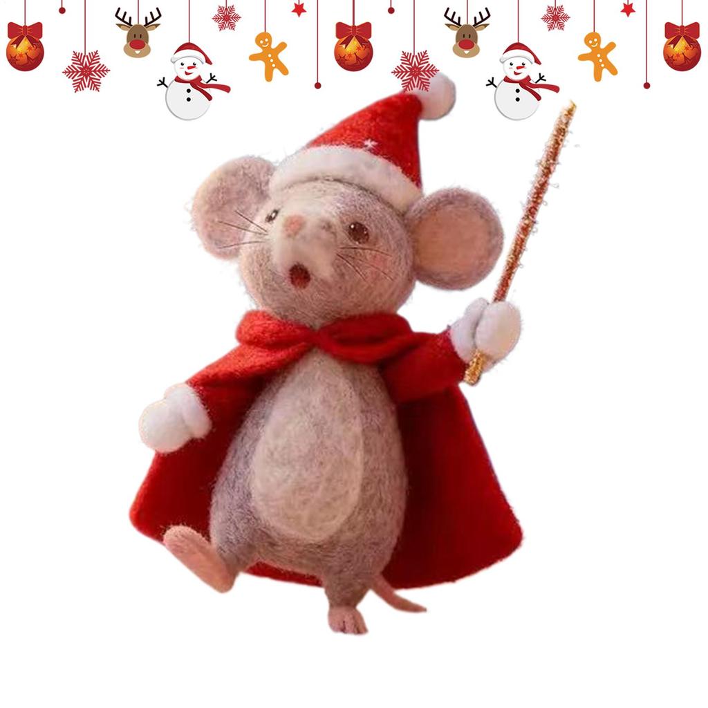 3D Christmas Felt Mouse Mini Animal Figurine Christmas Handmade Felt Mouse Ornament Desktop Decoration Party Gifts