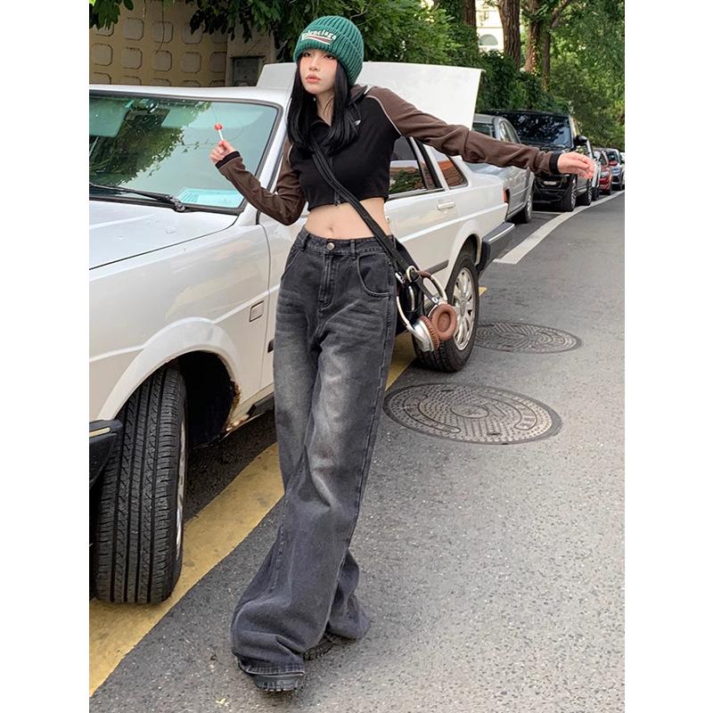 2024 Plus Size High Waist Black Wide Leg Jeans for Women - Tall, Loose, Floor-Length