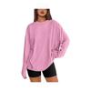 Women's Solid Color Long-Sleeve Round Neck Loose T-Shirt - Spring & Autumn Casual Top