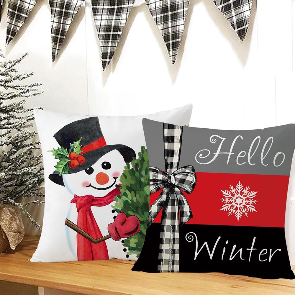 Christmas Themed Pillow Covers: Hello Winter, Santa, Snowman & Let It Snow Designs sofas, bedroom pillow covers, holiday gifts