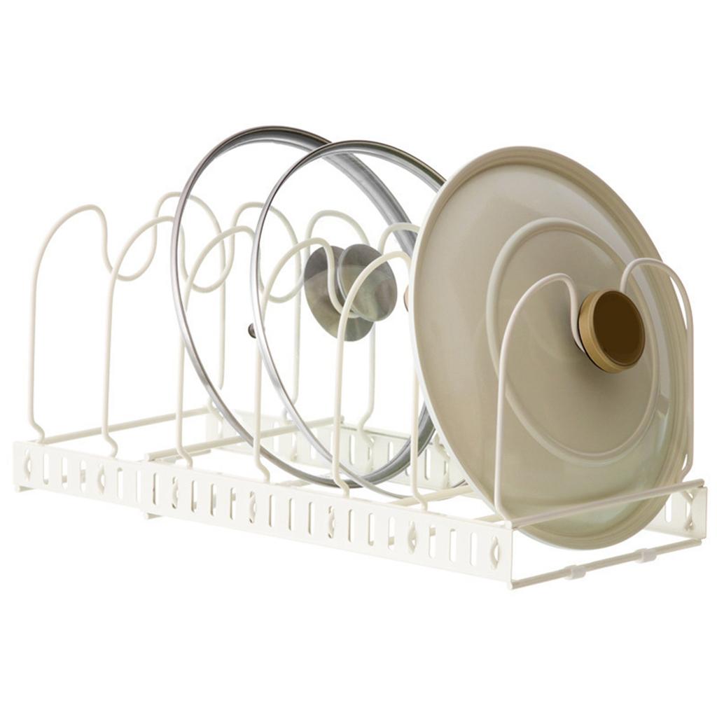 Pot Lid Rack Iron Retractable Pot Lid Organizer Holder for Multiple Cookware Universal White