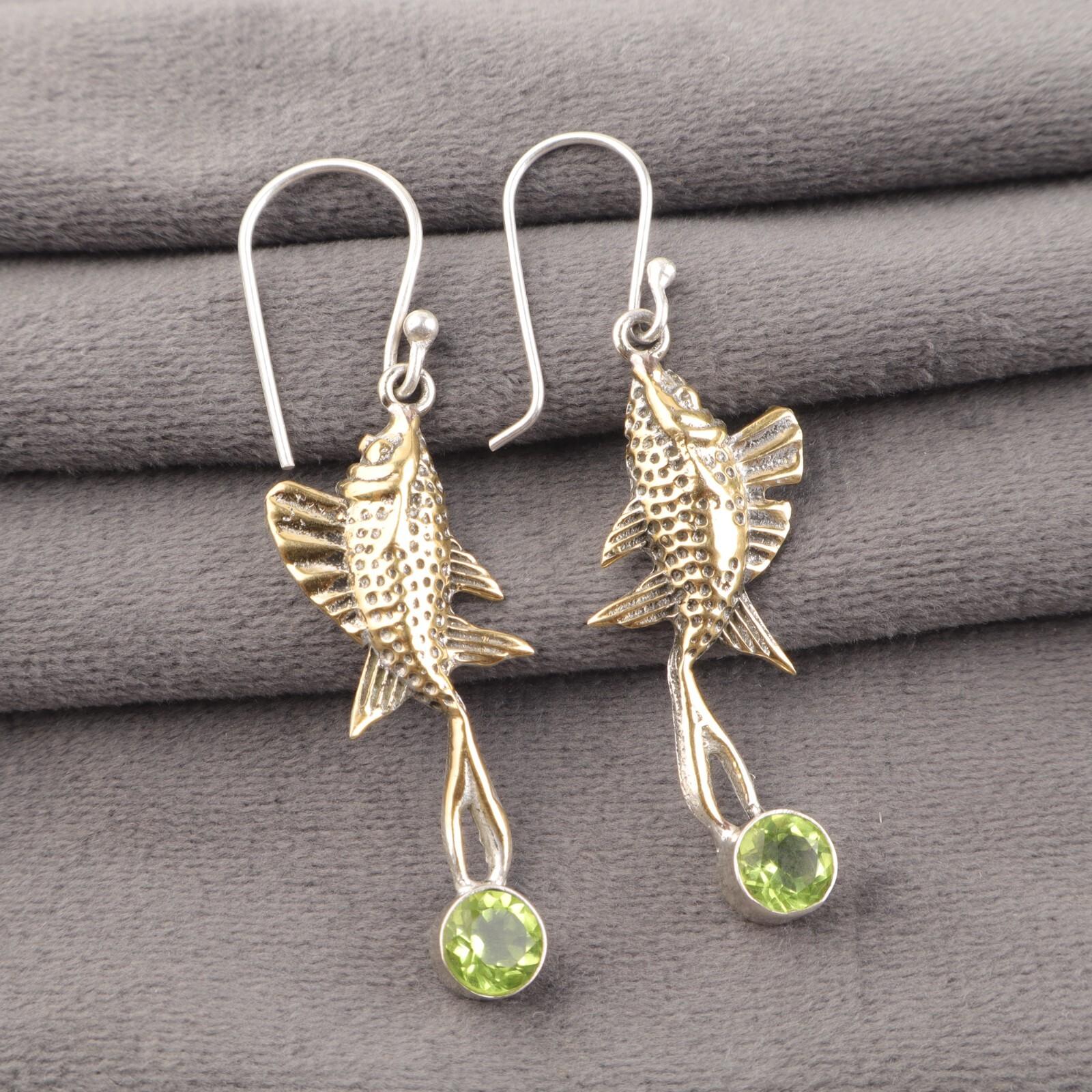 

Round Peridot Gemstone Hook Dangle Engagement Gift Earrings Jewelry 925 Silver EE-148-8