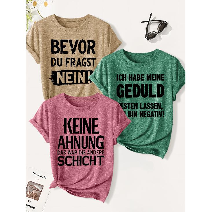 3 Pack of Women's Summer Tops | Grumpy Worker with a Sharp Tongue German Print T Shirt | Cute and Trendy Casual Round-neck Short-sleeve Suit | 2026