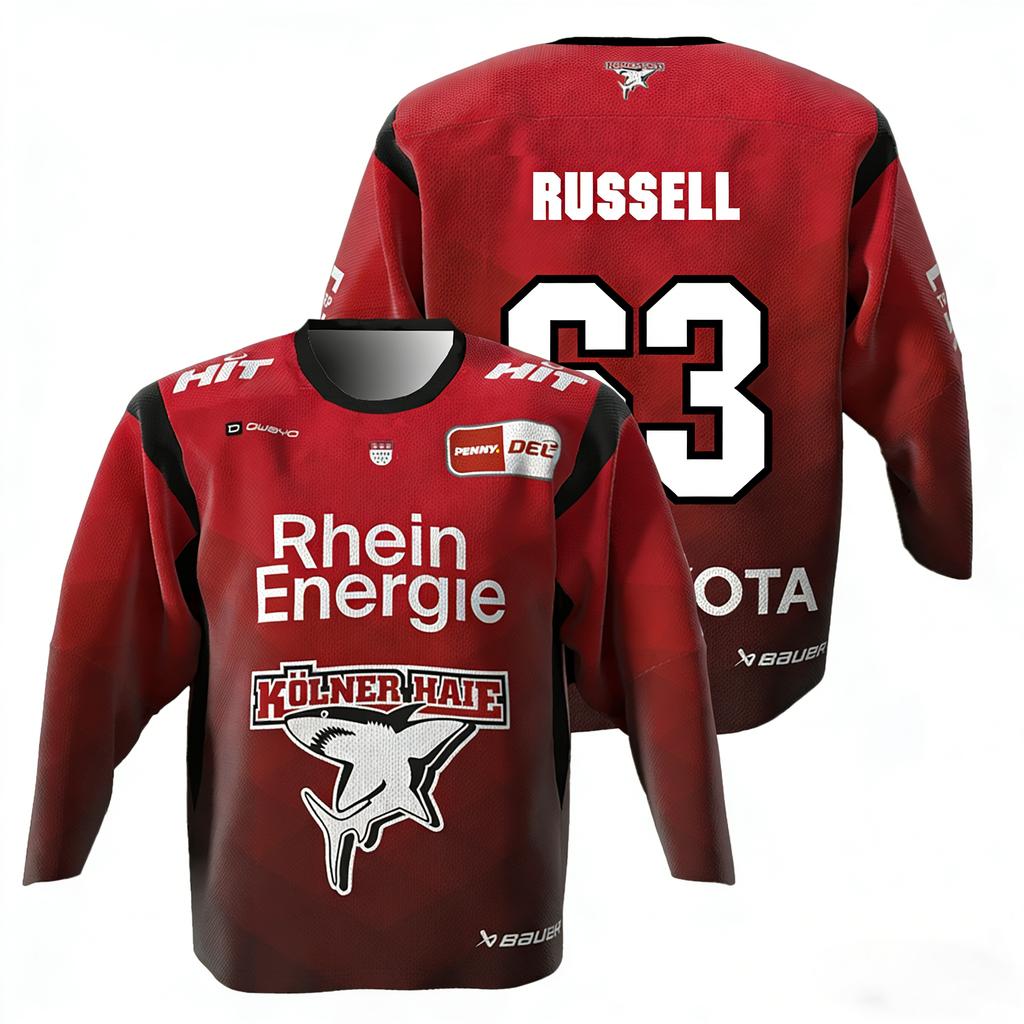 Haier MacLeod # 89 Russell 2026 DEL Eltern-Kind Deutsches Eishockey Trikot 3D-Druck Rundhals Langarm T-Shirt