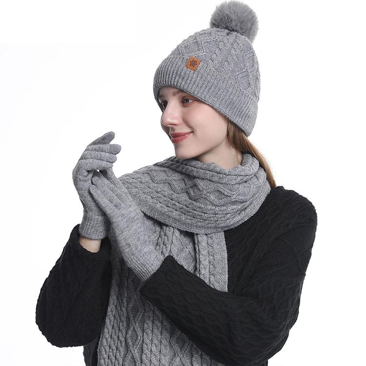 High Quality Winter Knitted Warm Set Custom Logo  Winter Gifts for Men and Women Scarf Beanie Hat and Gloves