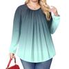 Women's Plus Size Fashion Printed Casual Pleated Round Neck Long Sleeve Top