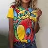 Summer Round Neck 3D Creative Cat Print Top Fashionable Casual Short Sleeved Women's T-shirts