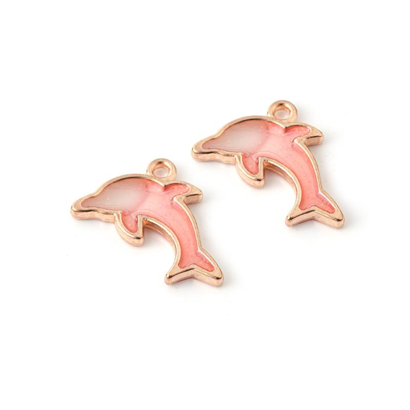 

10pcs/lot Cute Alloy Dolphin Charms Color Drop Oil Pendant for DIY Bracelet Necklace Gifts Jewelry Making Findings Accessories рожевий