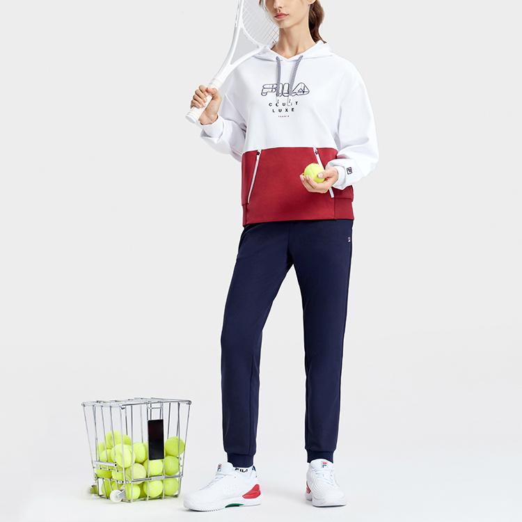 Fila 2023 Autumn New Color Block Knitted Hoodie Fashion Casual Loose Knit Top Women Tops Standard-White A11W333206F-WT