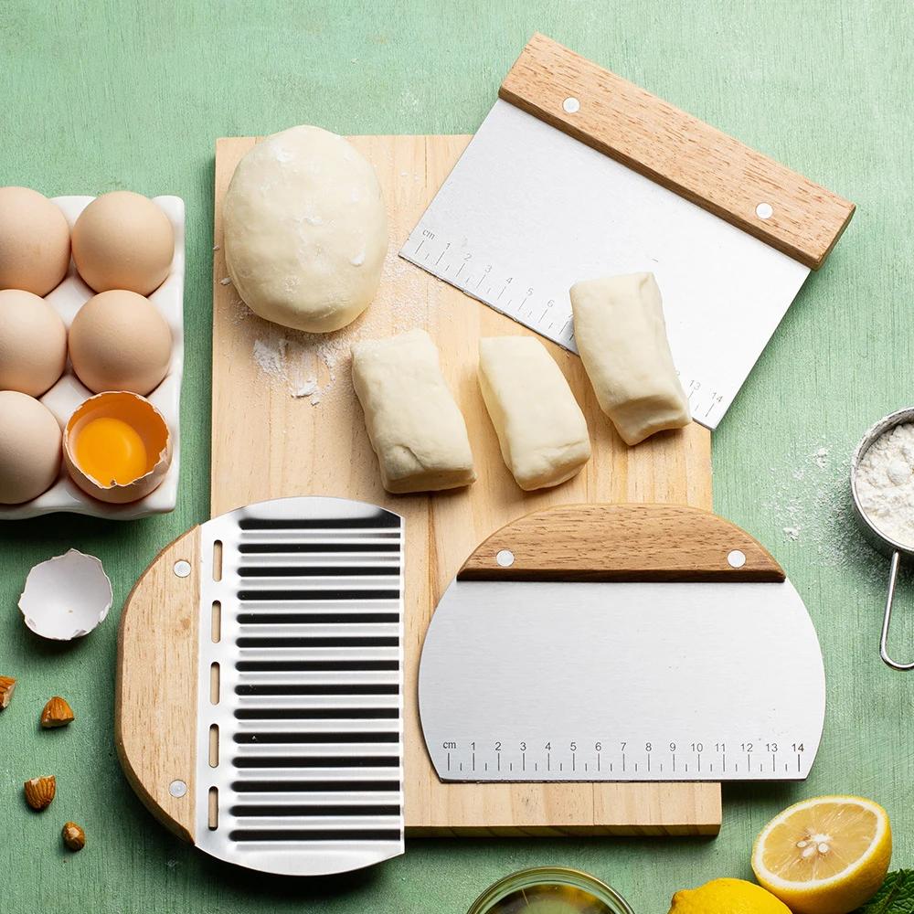 1/3Pcs Stainless Steel Dough Cutter Baking Cake Bread Noodle Cutter Wave Knife French Fries Slicer Pastry Scraper With Measuring
