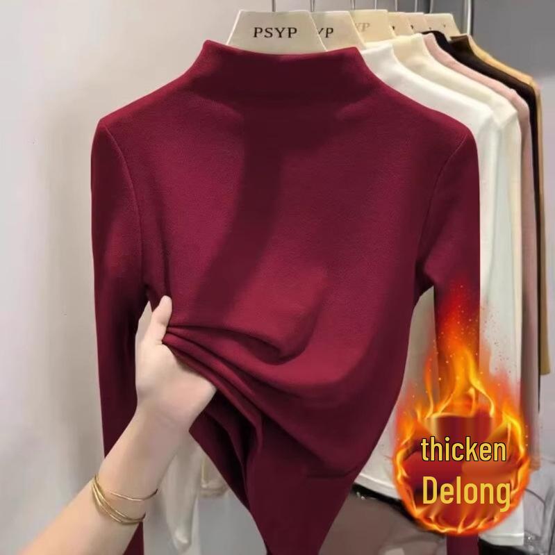 2024 Autumn/Winter White Cashmere Half-High Neck Long Sleeve Pullover Luxurious Base Layer T-Shirt