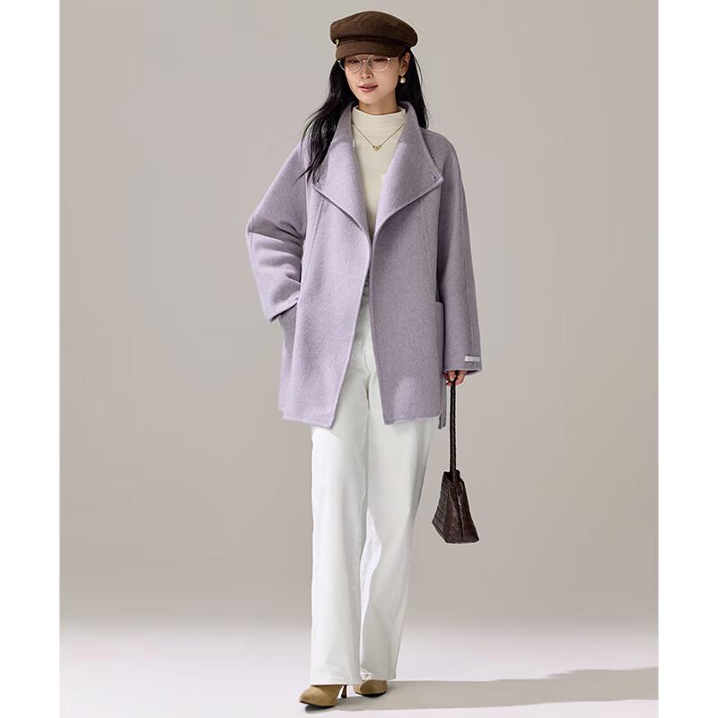 VICTORIA&VERA Women's Alpaca Wool Blend Stand Collar Overcoat