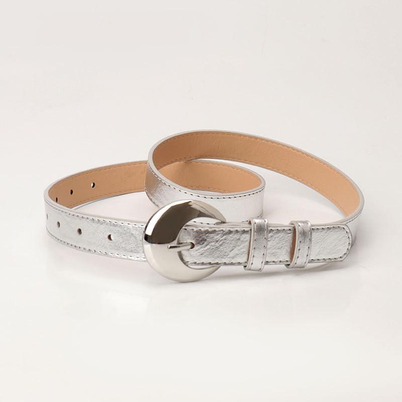Womens PU Leather Belt With Round Alloy Pin Buckle Stylish Waistband Dresses Jeans Casual Outfits