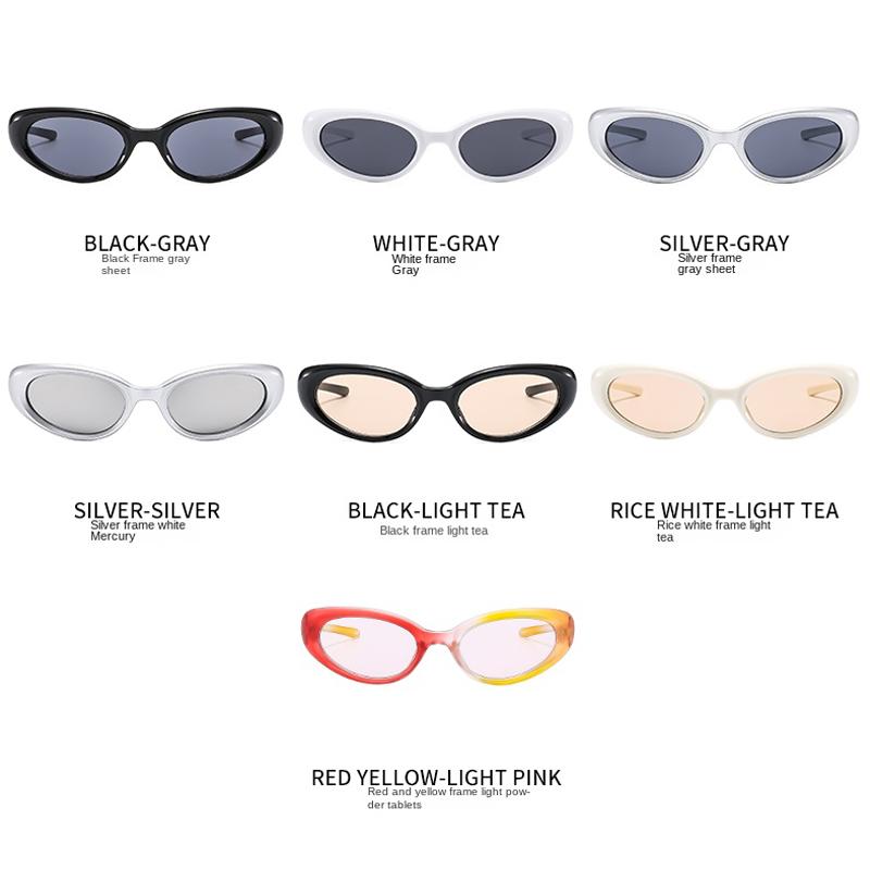 2PACK Fashion Candy Colour Retro Cat Eye Oval Sunglasses Black Small Frame Y2K UV Protective Sunglasses Outdoor Party Glasses