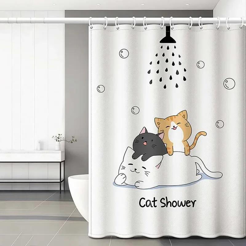 Несколько мультяшных узоров Занавеска для душа Водонепроницаемая Защищенная от плесени Без запаха Материал дакрон Качество Украшение для ванны Подарок паре W90XH180cm