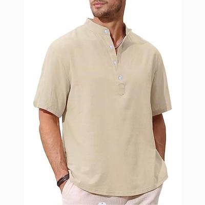 Men's Cotton Linen Henley Shirt Casual Button Down Short Sleeve Tops Shirts Summer Beach T-Shirts for Men Loose Fit Lightweight Breathable Tee Shirts