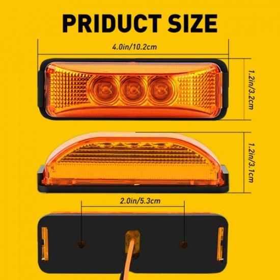 Amber+Red LED Sealed Chrome Marker Side Truck Trailer Clearance Waterproof Light