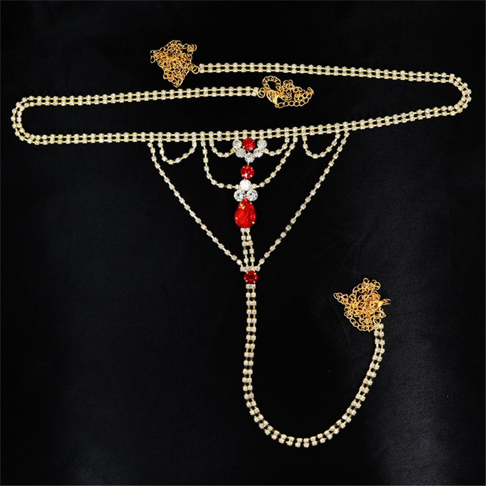 European And American Fashion Luxury Body Chain Shorts, Sparkling Ruby Sexy Crystal Thong Nightclub Bikini Waist Chain