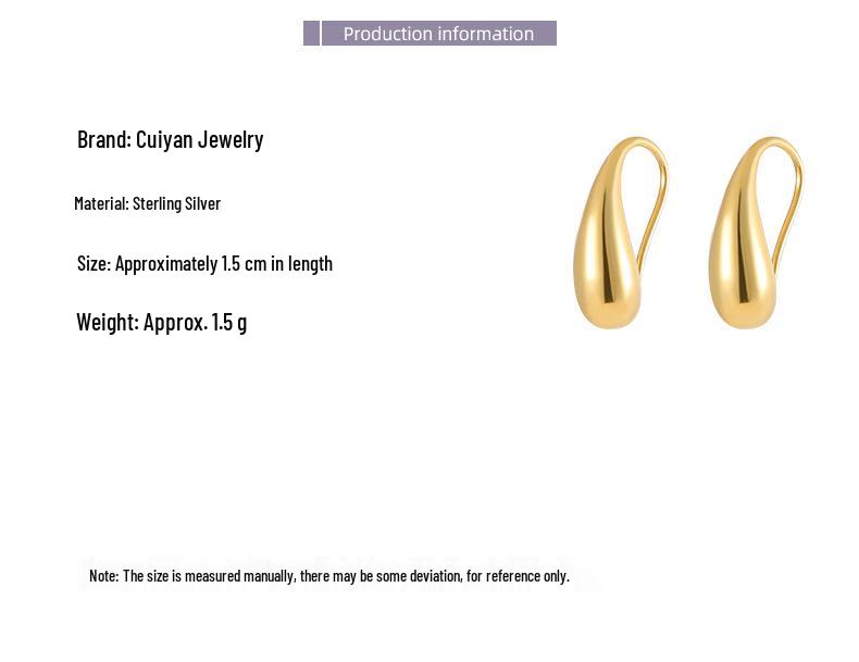 Cui Yan S999 Silver Korean Minimalist Water Drop Ear Hooks for Women - Trendy Cross-Border Ins Hot Earrings