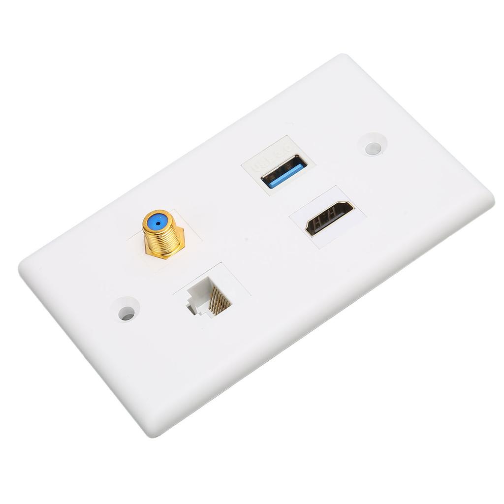 4 Port Wall Plate HD Multimedia Interface F Type USB3.0 Cat6 Home Wiring Faceplate for HDTV Projector Computer