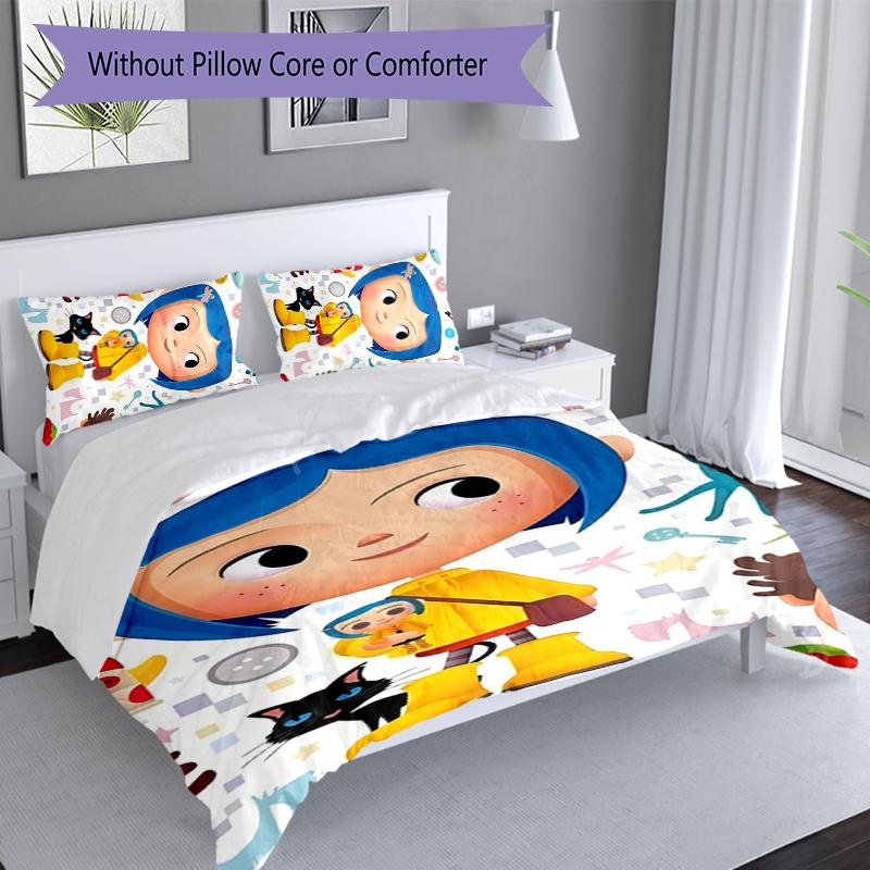 3pcs Coraline Duvet Cover Set, Includes 1 Duvet Cover and 2 Pillowcases,Skin-Friendly&Comfortable Fabric,Suitable Bedding Sets