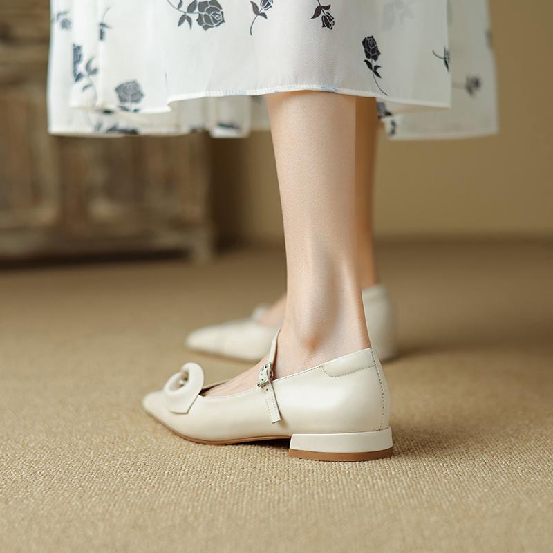 2024 New Fashion Genuine Leather Pumps Women Pointed Toe Pigskin Lining and Insole Ladies Office Mary Jane Shoes Heels Women
